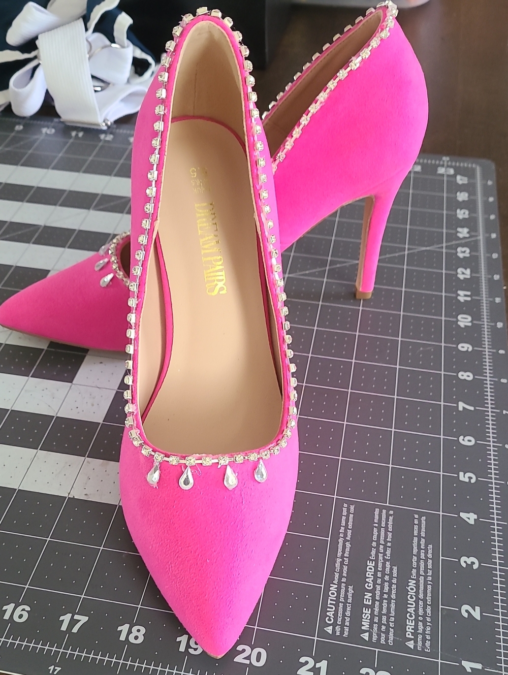 Dream Pairs Hot Pink Crystal-Trim Pointed Toe Stiletto Pumps